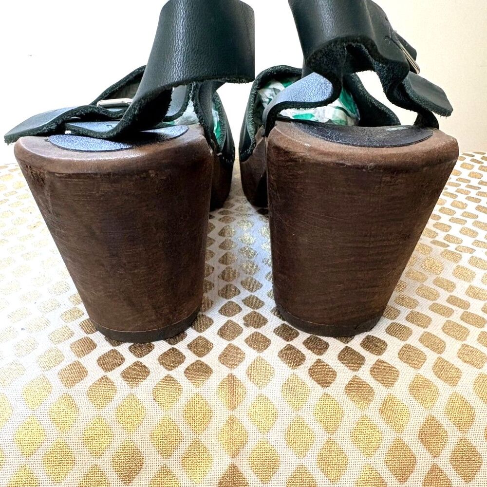 Lotta from Stockholm Dark Hunter Forest Green Leather Wood Heel Clog Sandals 41 - Picture 12 of 14